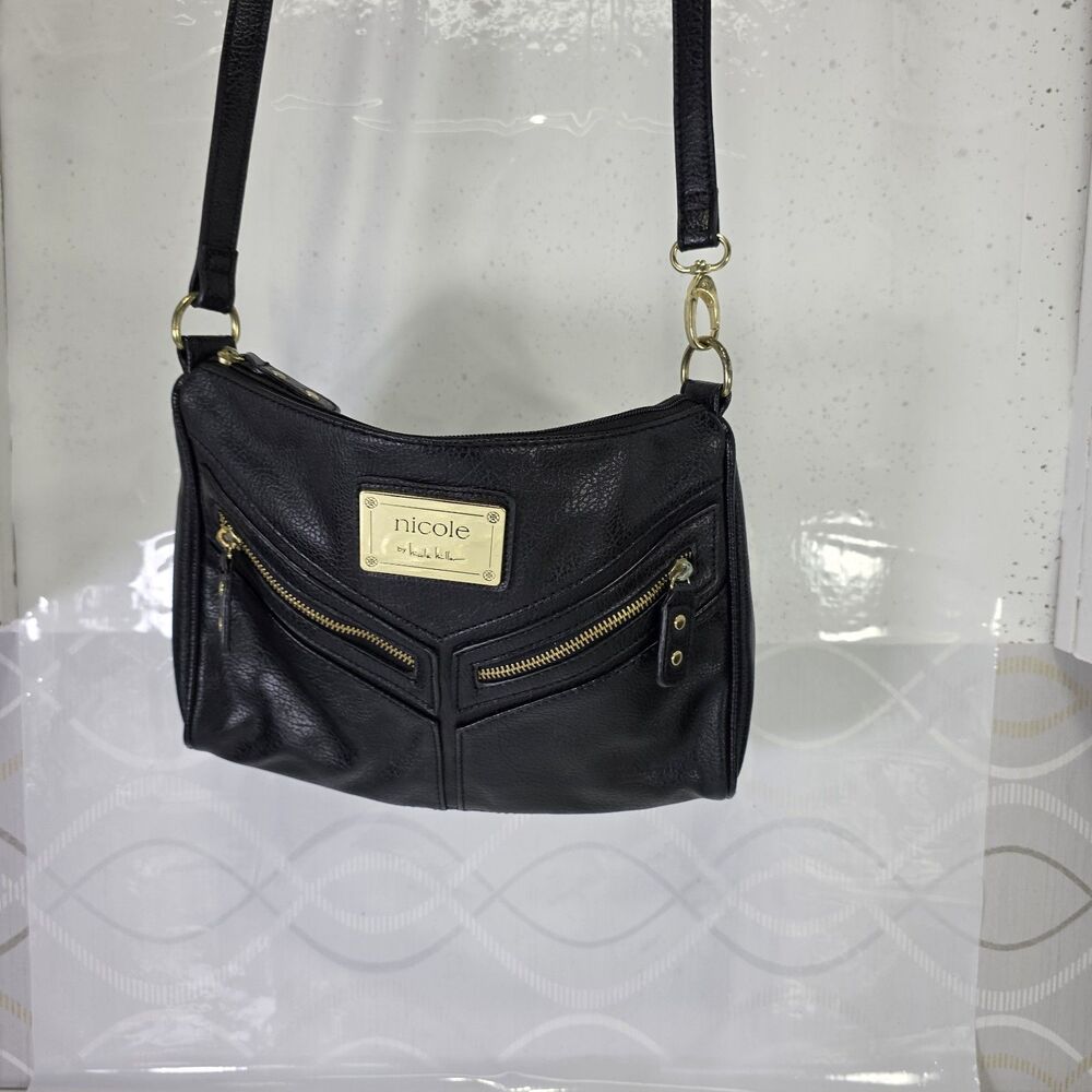 Nicole Miller Black Mobile Phone Pocket Clutch Purse 2 Zippered Pockets - Picture 3 of 7